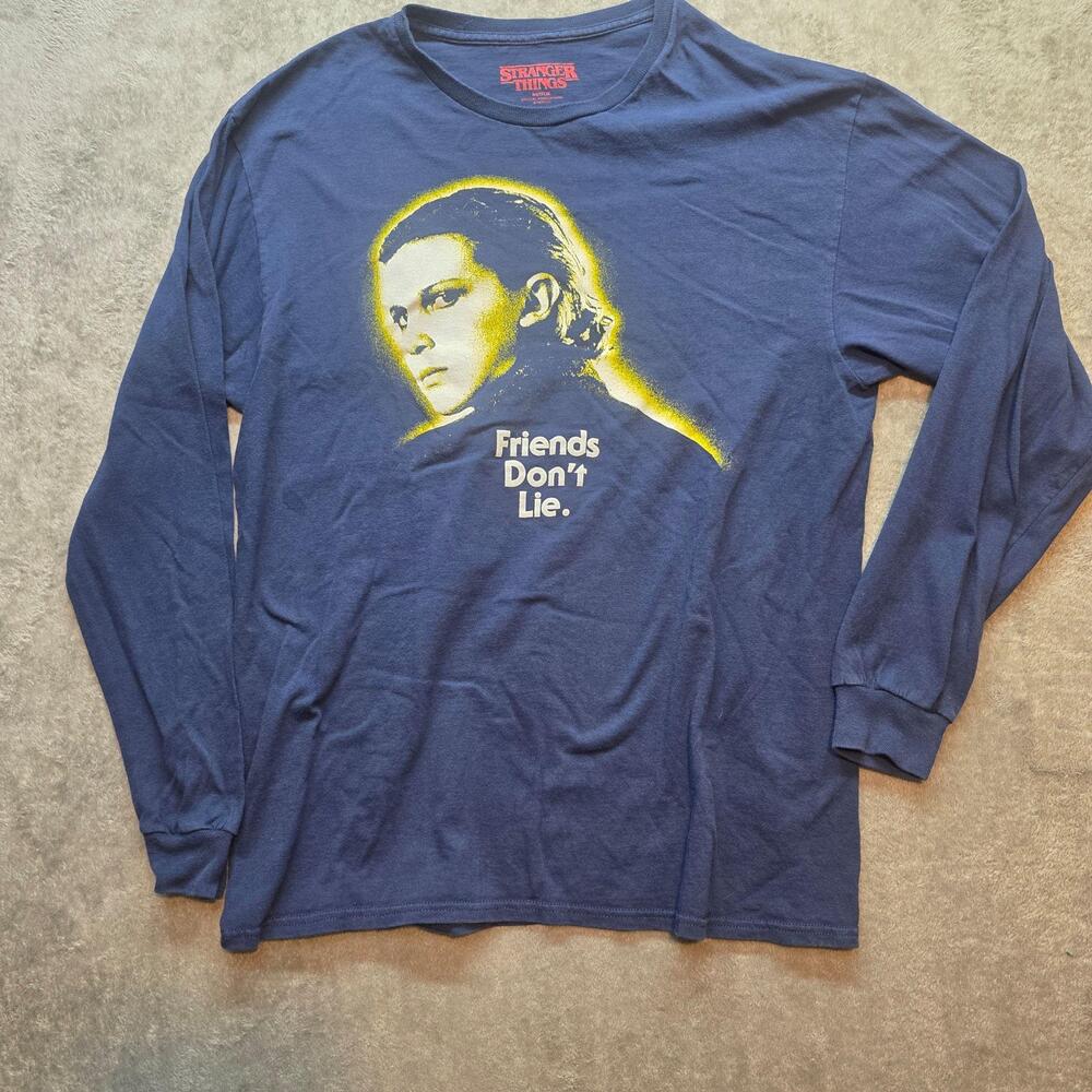 Stranger Things Eleven Shirt Mens L Blue Friends Don't Lie Long Sleeve T-Shirt